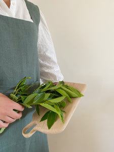 Tablier en lin style japonais Eucalyptus Une poche